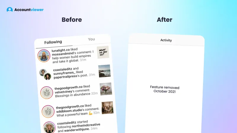 Instagram removed the Following Activity tab in 2021 — what it looked like before